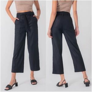 LEVEL 99 Bette Seamed Linen Blend Trouser Pant in Bold Black